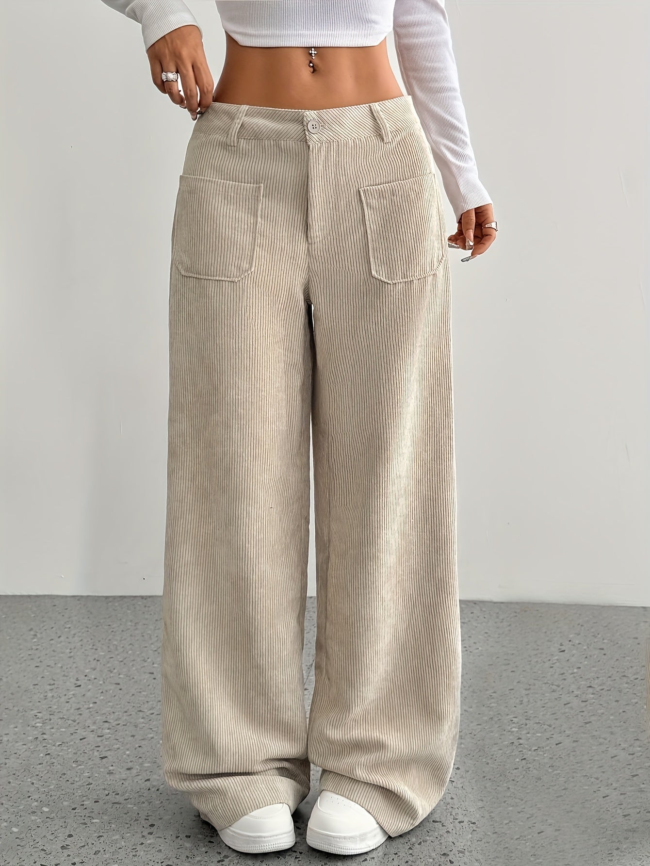 Casual Corduroy Wide-Leg Pants