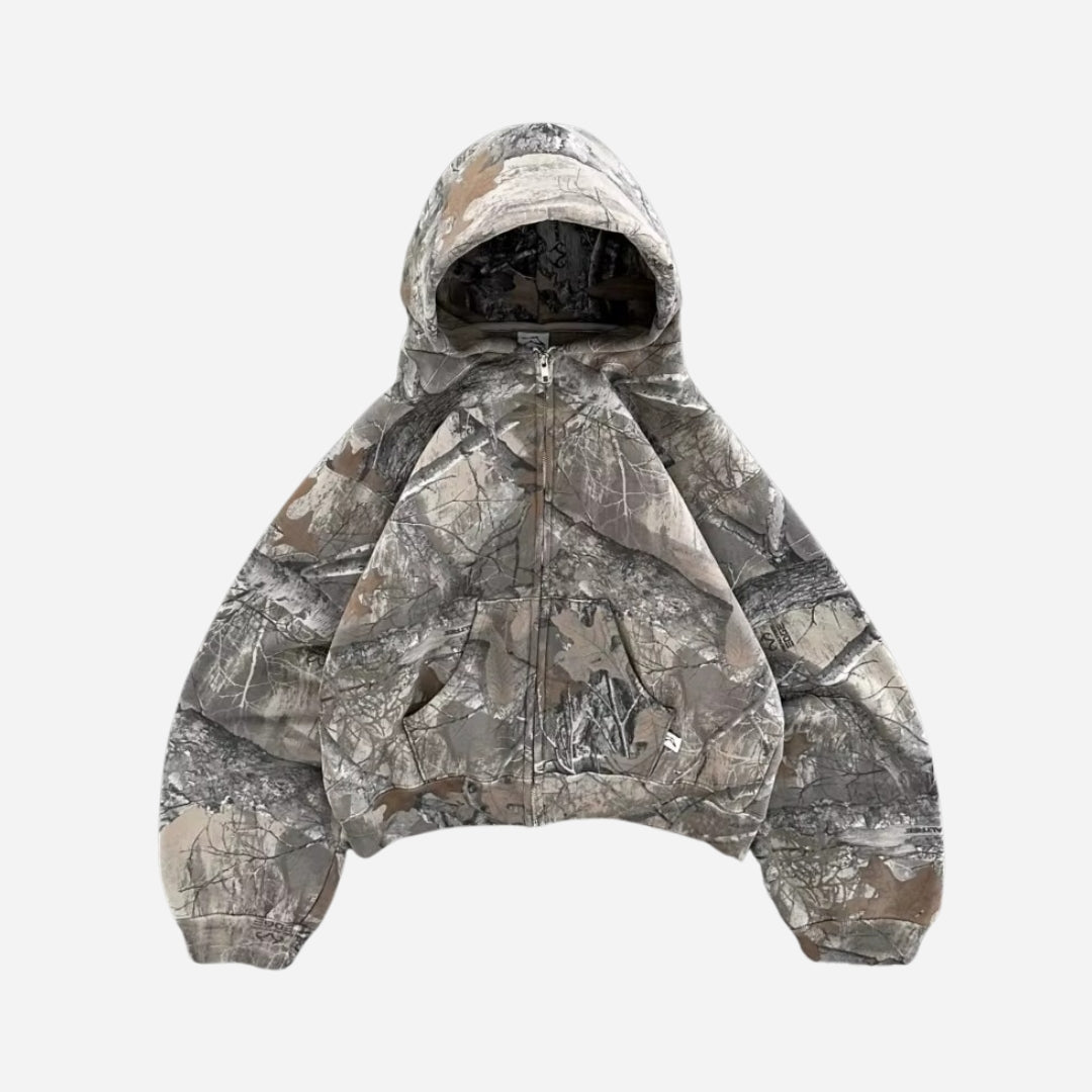 Camo Y2K Zip-Up Hoodie