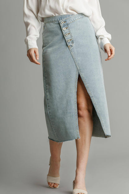 Asymmetrical Split Denim Skirt