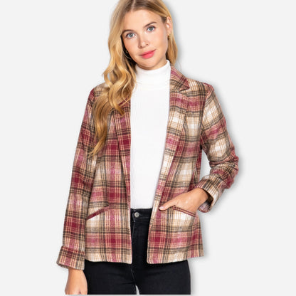 Notched Collar Plaid Jacket