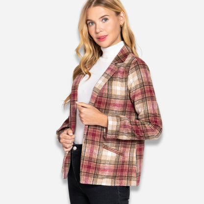 Notched Collar Plaid Jacket