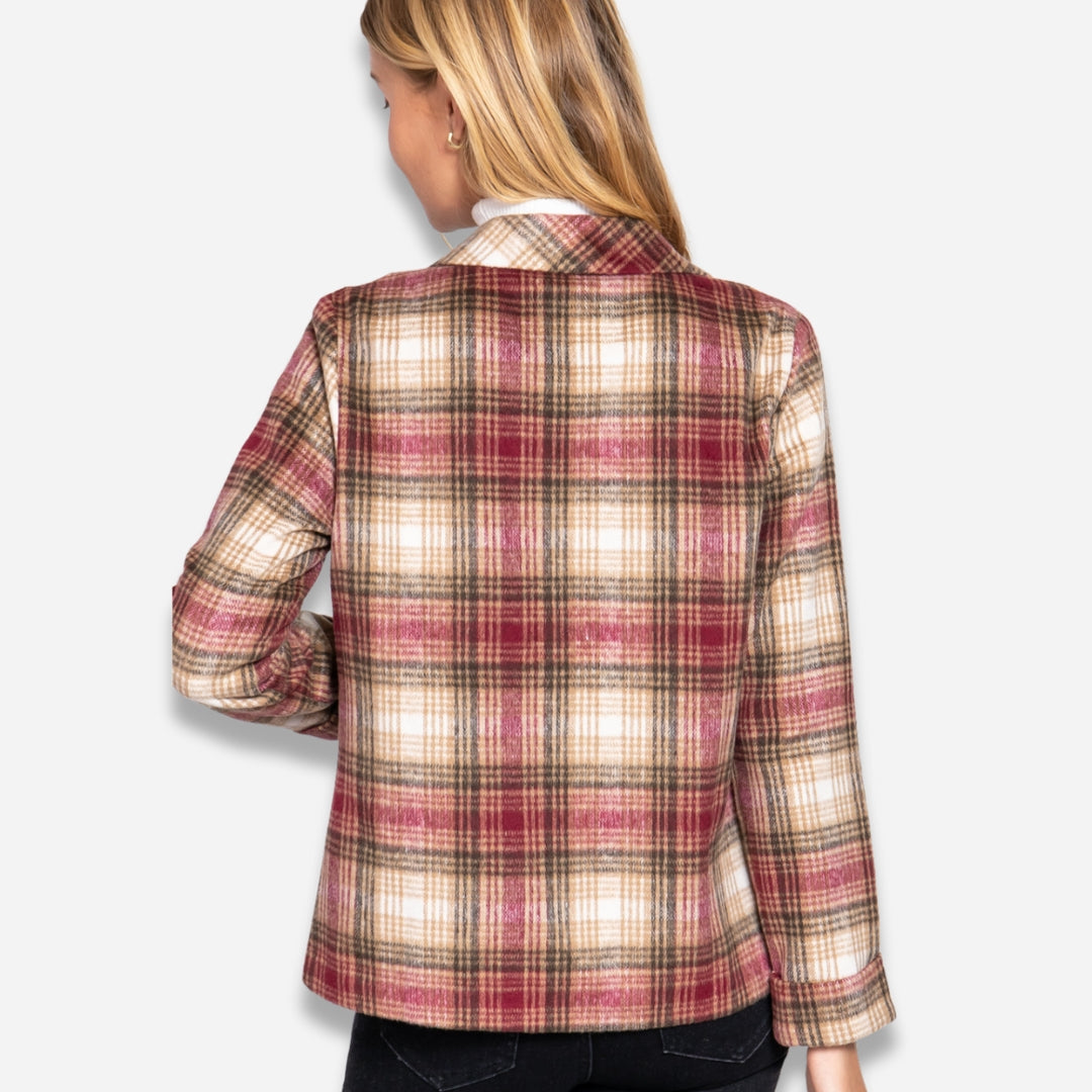 Notched Collar Plaid Jacket