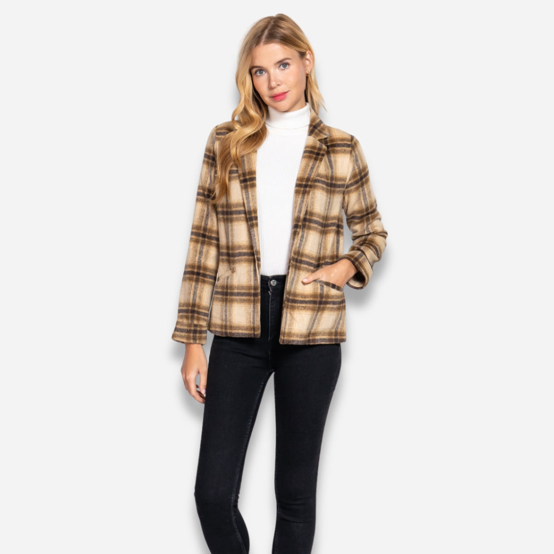 Notched Collar Plaid Jacket