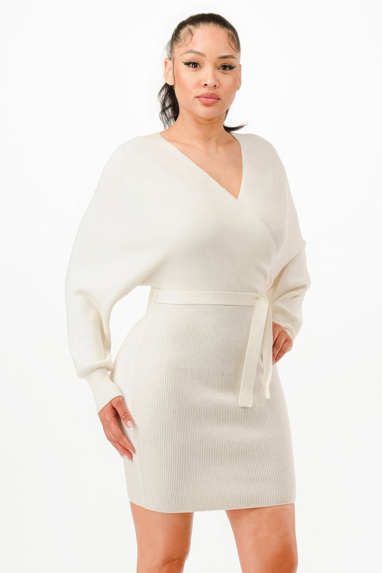 Off Shoulder Belted Sweater Dress