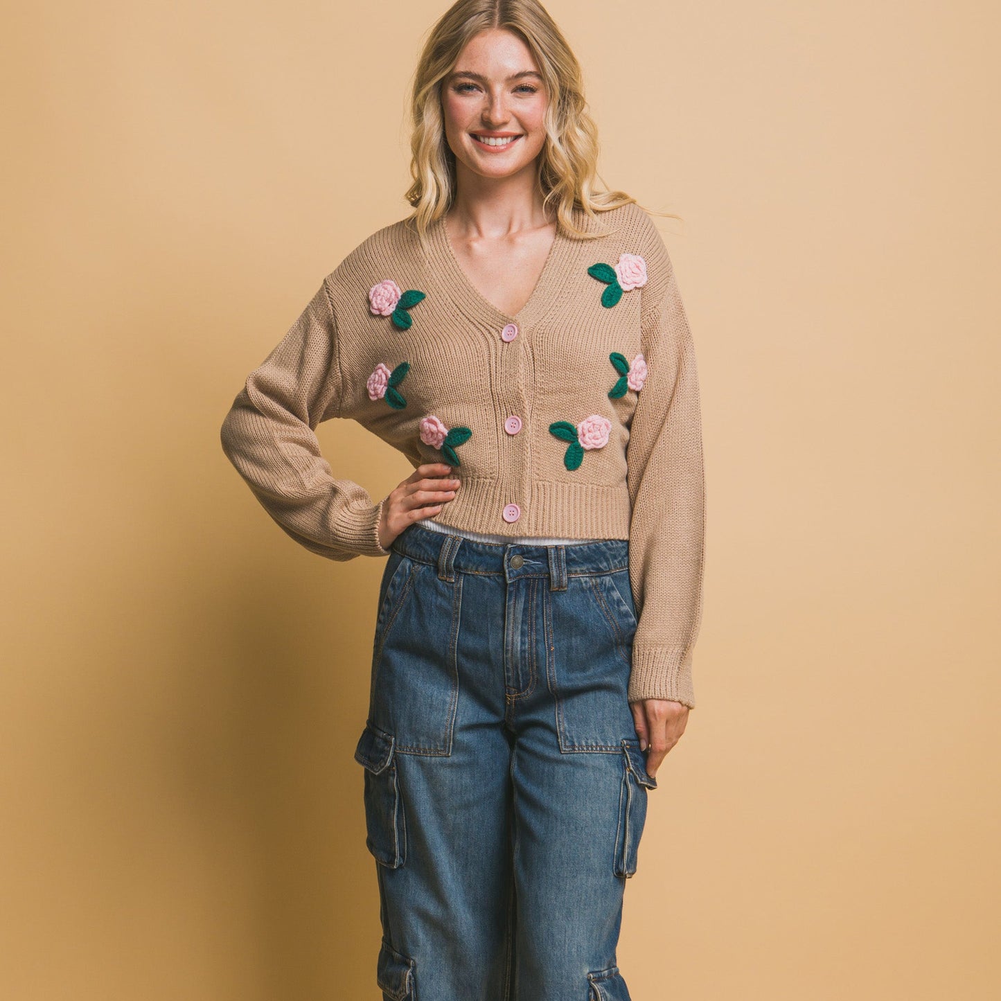 Cropped Floral Cardigan