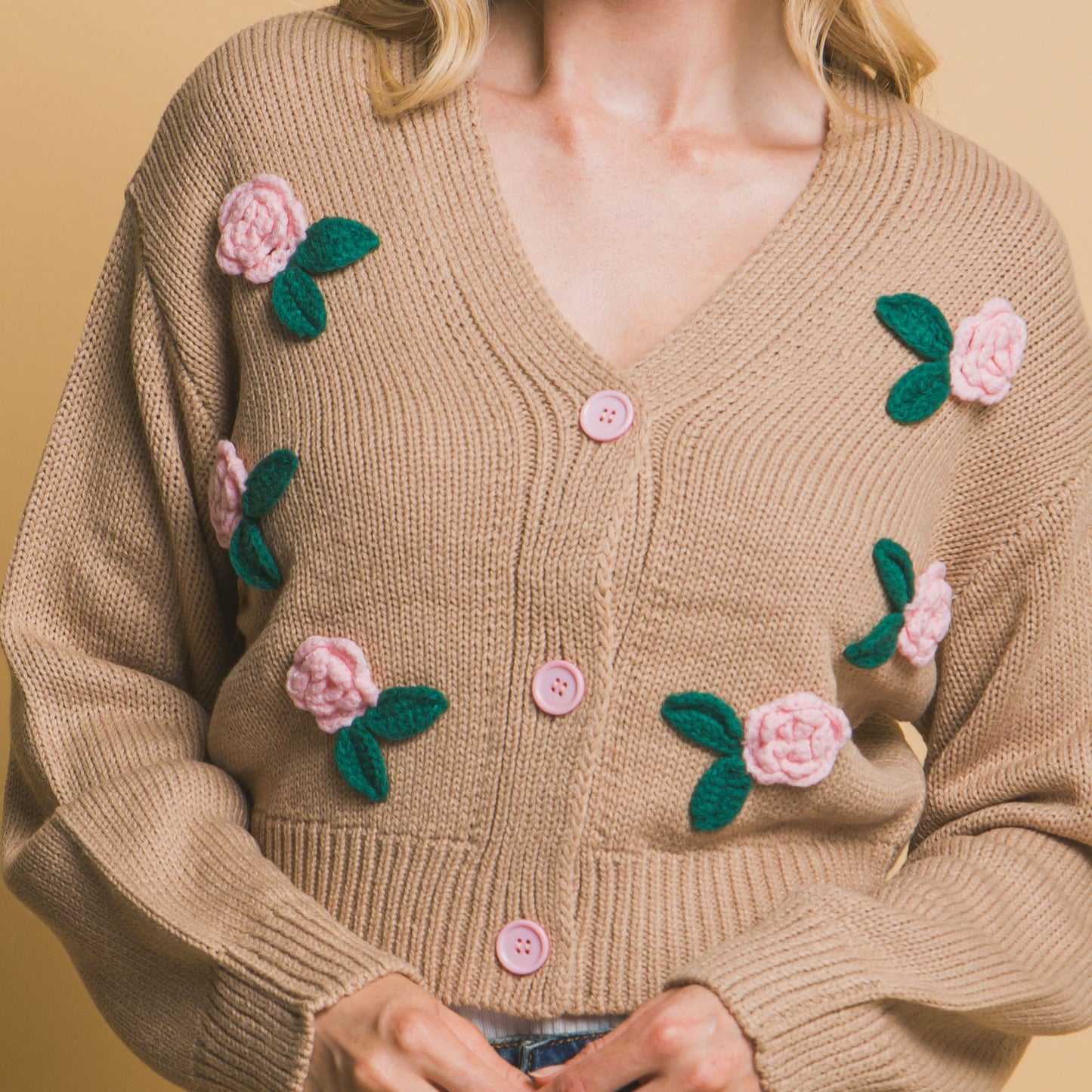 Cropped Floral Cardigan