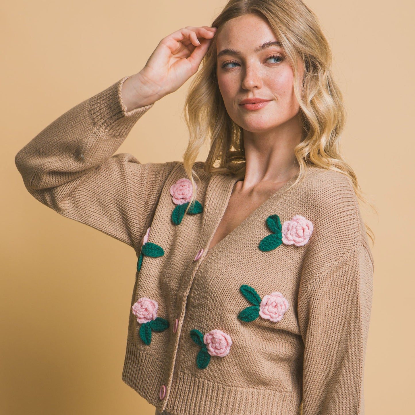 Cropped Floral Cardigan