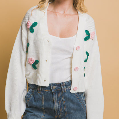 Cropped Floral Cardigan