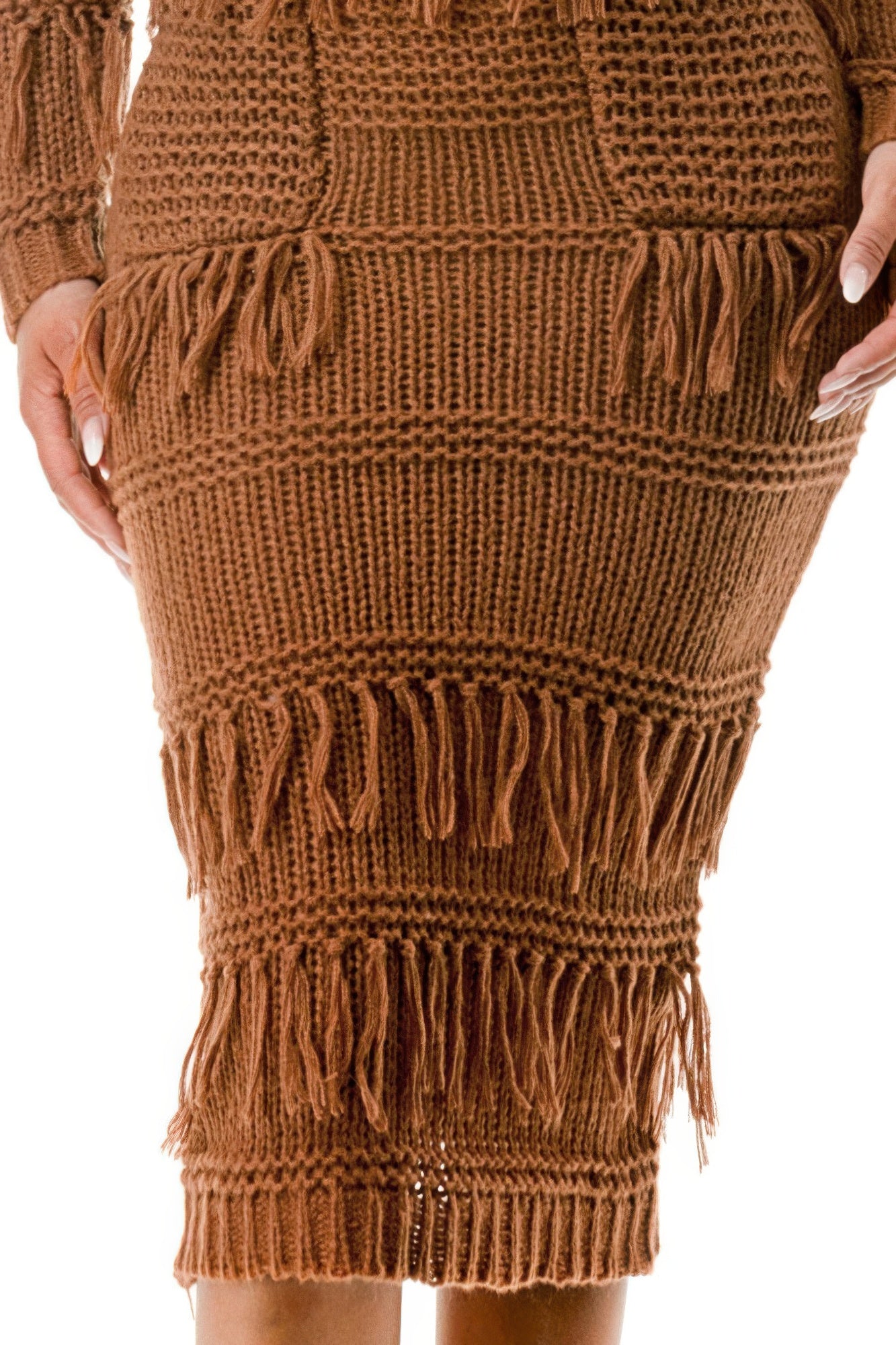 Fringe Knit Long Sleeve Dress