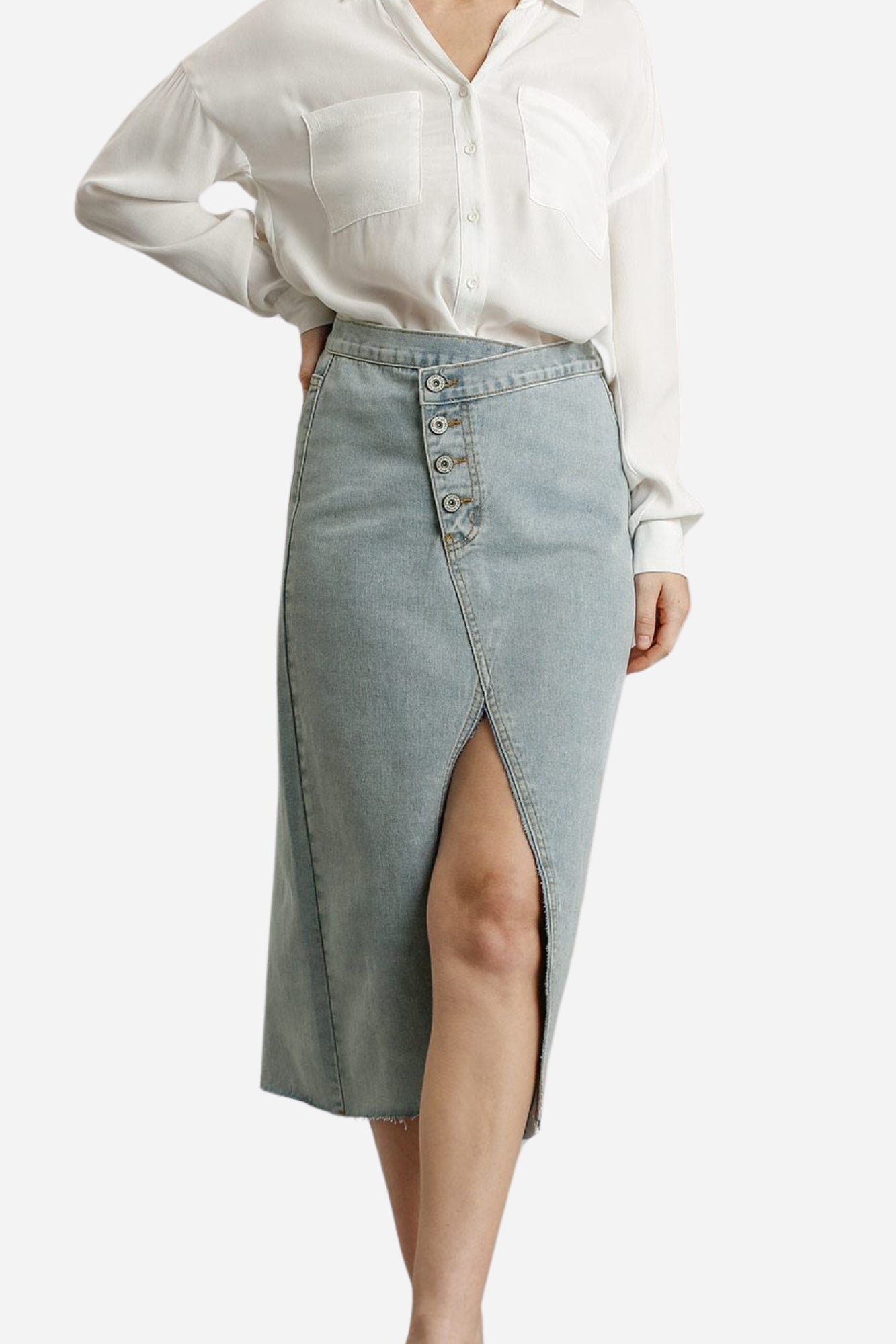 Asymmetrical Split Denim Skirt