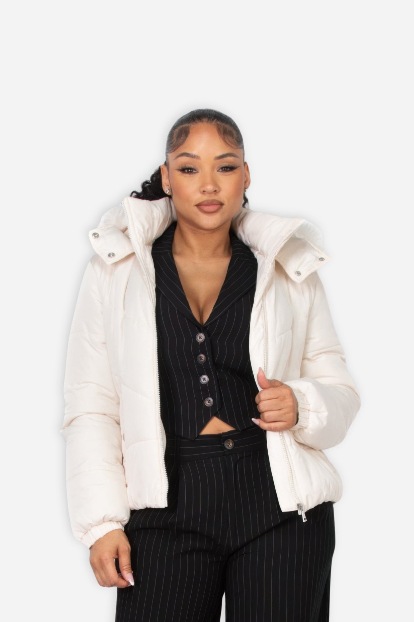 Insulated Zip-up Faux Fur Hooded Jacket