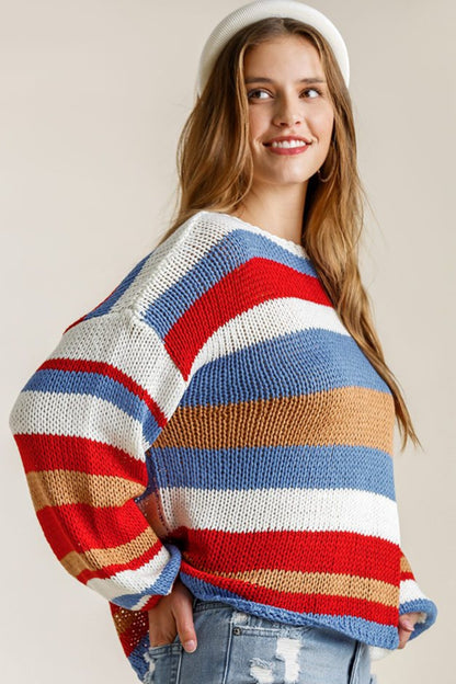 Multicolored Stripe Long Sleeve Knit Sweater