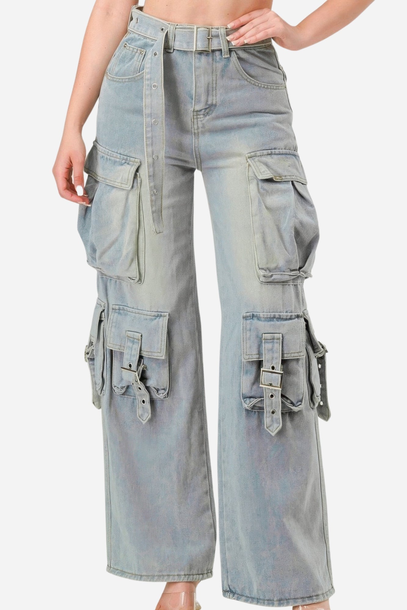 Belted Denim Cargo Jean