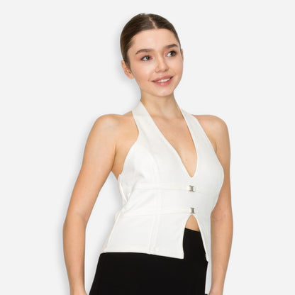 Halter Neck Buckled Open-back Top