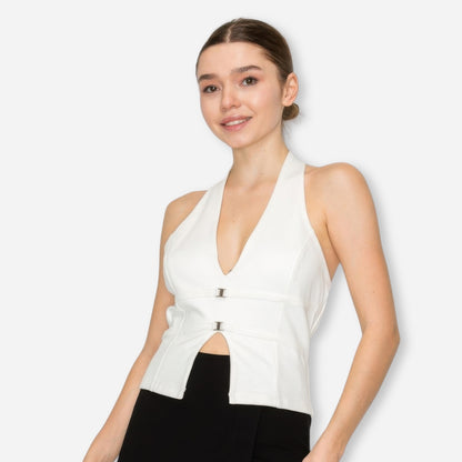 Halter Neck Buckled Open-back Top