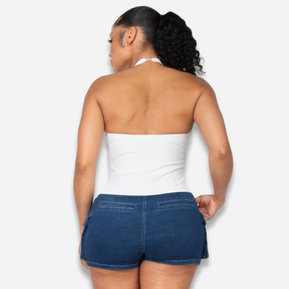 Halter ribbon open-back crop top