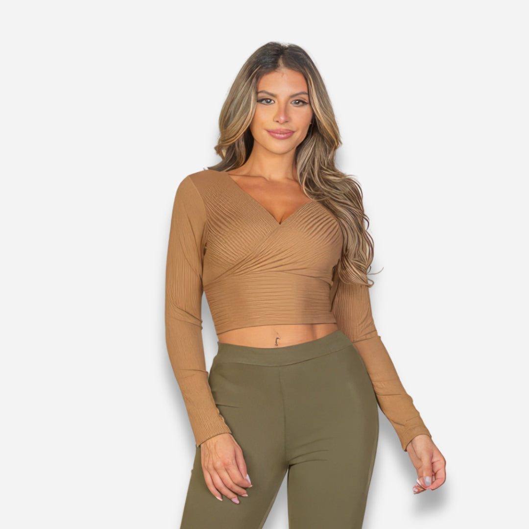 Ribbed Wrap Front Top