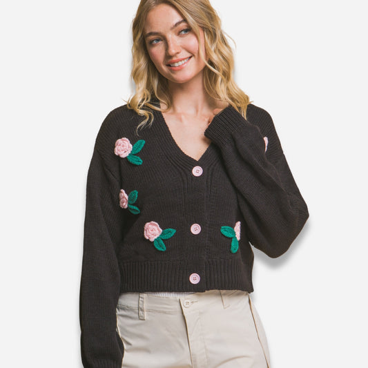 Cropped Floral Cardigan